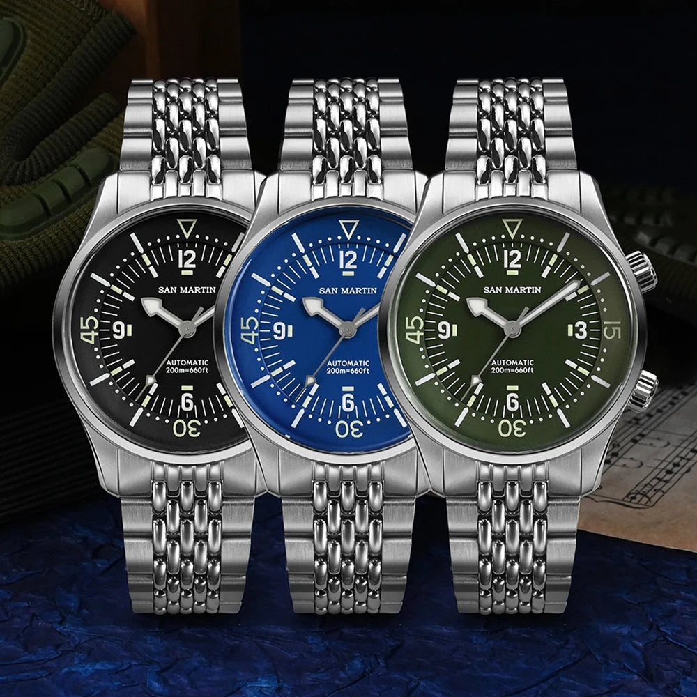 San Martin 39mm Leyenda Diver Watch NH35 Automatic Mechanical Movement AR Sapphire Luminous Waterproof 200m Watches SN0141W